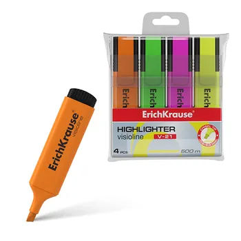 Набор текстмаркеров ErichKrause Visioline V-21, 4цв., футляр 56914