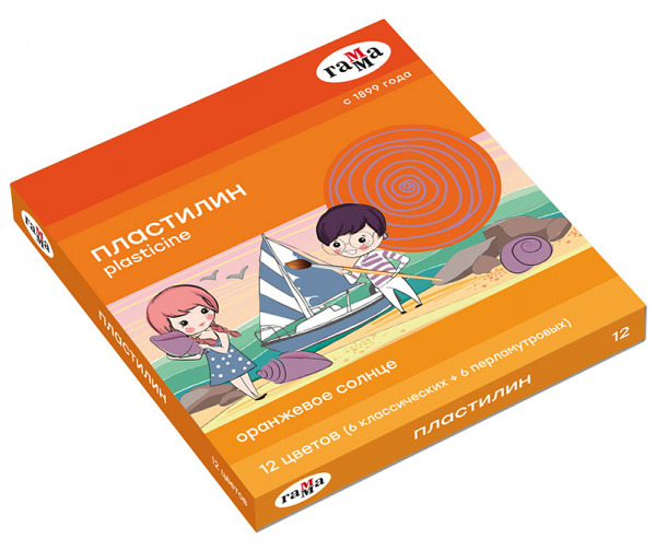 Пластилин Гамма Оранжевое солнце со стеком 12 цветов