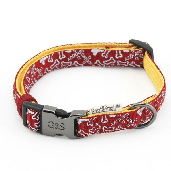 Ошейник для собак GREAT&SMALL с принтом косточки 25х450-650мм нейлон красный