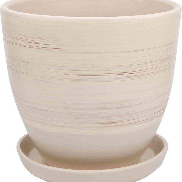 Горшок керамический с подставкой цвет: бежевый, волна, 2.4 л