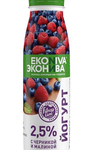 Йогурт питьевой Эконива Fitness Line с черникой и малиной 2,5%
