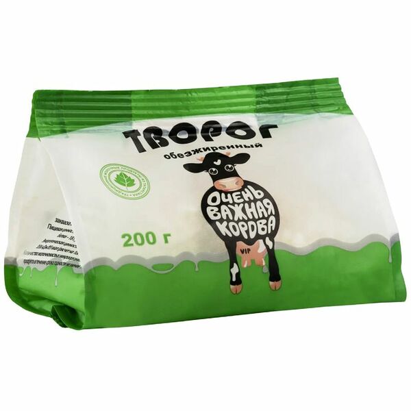 Творог Очень Важная Корова обезжиренный рассыпчатый 0%, 200г