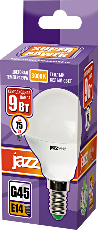 

Лампа светодиодная Jazzway 9Вт E14, матовая, теплый свет, шар