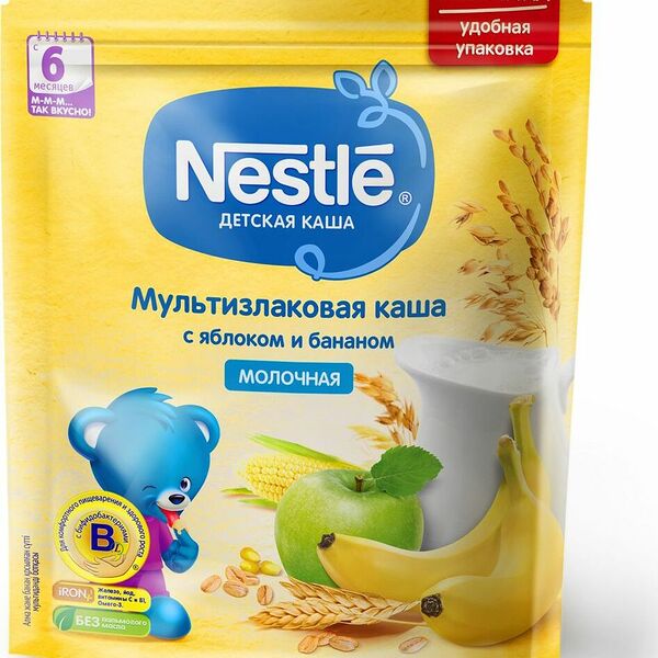 Каша Nestle молочная мультизлаковая с яблоком и бананом с 6 месяцев