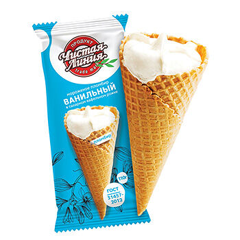 Мороженое пломбир Чистая Линия Ванильный в вафельном рожке 12%