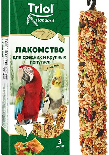 Лакомство для птиц Triol Standard для средних и крупных попугаев с медом 80г