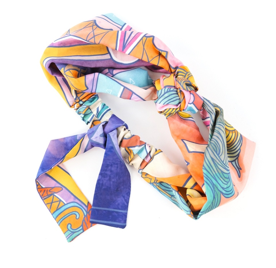 

Повязка с принтом на голову шёлковая с узлом на резинке в ассортименте, Carolon, Россия