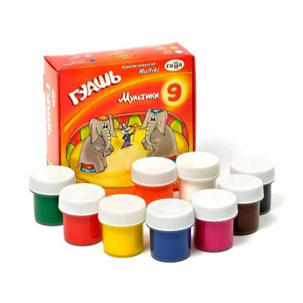 Гуашь Мультики 180 гр.20мл. 9 цветов