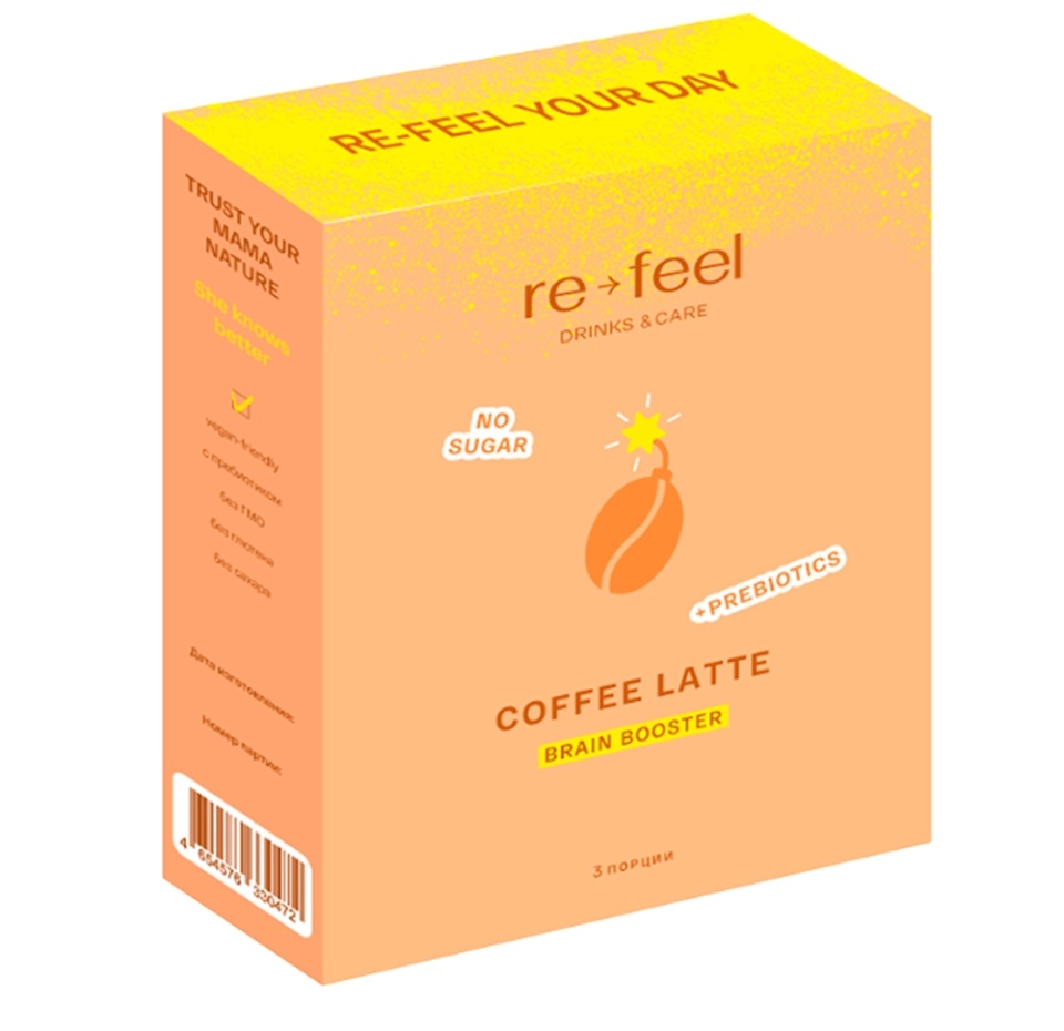 

Кофе Re-feel латте Brain Booster саше 3 шт., 60 г, Россия