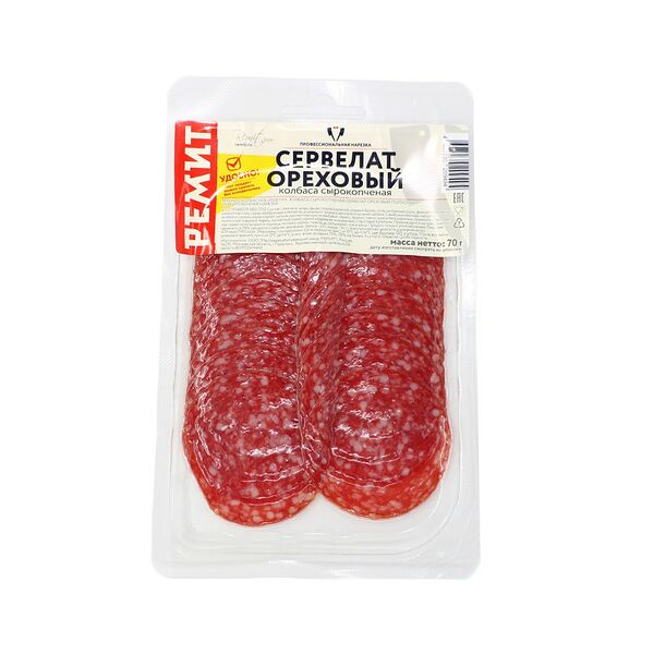 Нарезка колбаса Сервелат Ореховый с/к в/у (шт. 70г)