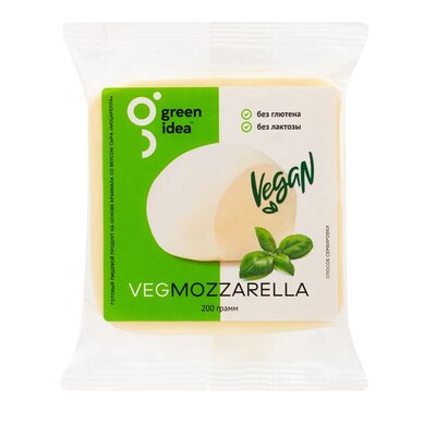 Сыр растительный Грин Айдиа (Green Idea) Веган (Vegan) Моцарелла без глютена и лактозы 24% ЗМЖ 200 г