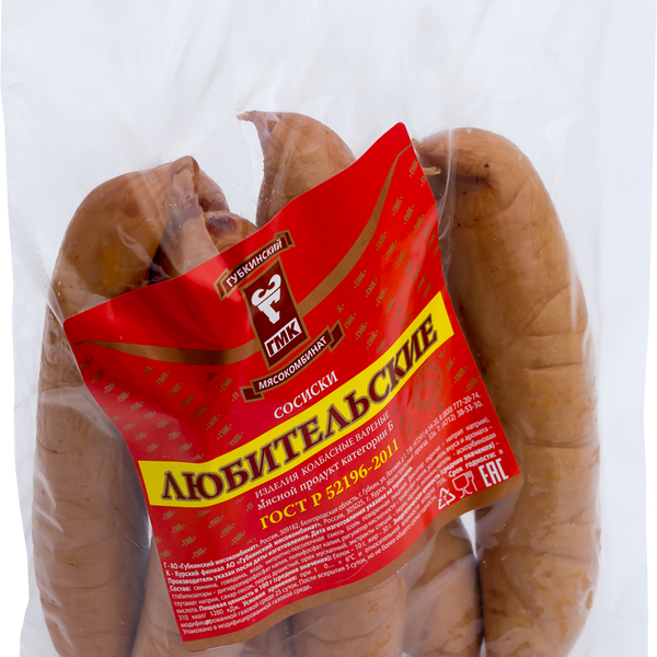 Сосиски МК ГУБКИНСКИЙ Любительские кат. Б газ. н/о вес до 1.2 кг