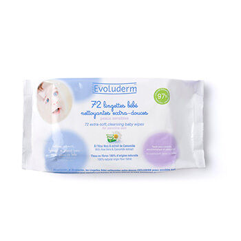 Салфетки влажные Evoluderm детские с алоэ вера и экстрактом ромашки 72шт., Испания