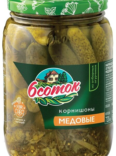 Огурцы 6 Соток маринованные Корнишоны Медовые 720мл