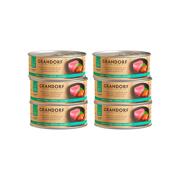 Корм для кошек GRANDORF Филе тунца с мясом лосося конс. 70г (упаковка - 6 шт)