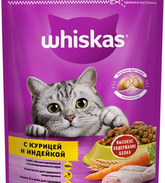 Корм сухой Whiskas Вкусные подушечки с паштетом Ассорти с курицей и индейкой для кошек 350г