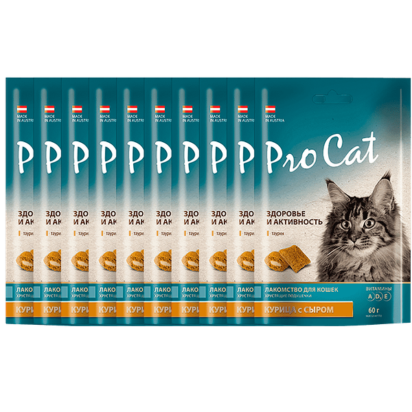 Лакомство для кошек PRO CAT Подушечки  Здоровье и активность курица-сыр 10х60г