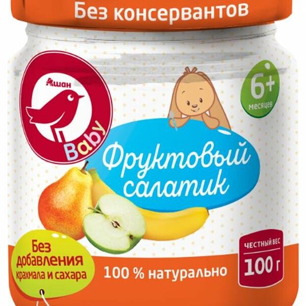 Пюре Ашан Красная птица фруктовый салатик с 6 мес.