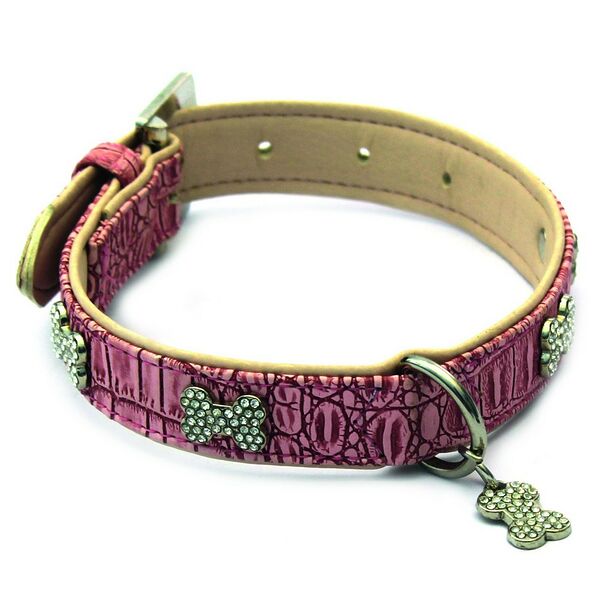 Ошейник для собак КАСКАД  Колибри  кольцо посеред.с укр.и кулоном  Косточка  со страз.25ммх45см роз.