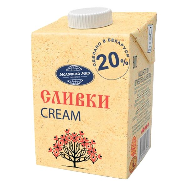 Сливки Молочный Мир 20% питьевые стерилизованные 500 г