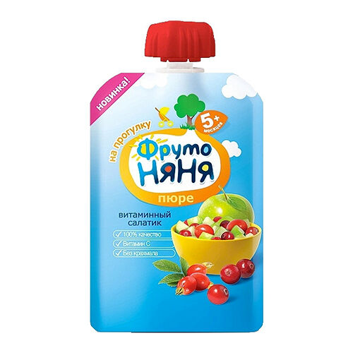 Фрутоняня пюре из яблок шиповника и клюквы с сахаром Витаминный салатик 90 г