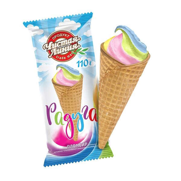 Мороженое Чистая Линия Рожок Радуга пломбир 110 г
