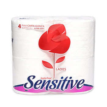 Туалетная бумага Sensitive Ladies, 4 слоя, 4 рулона
