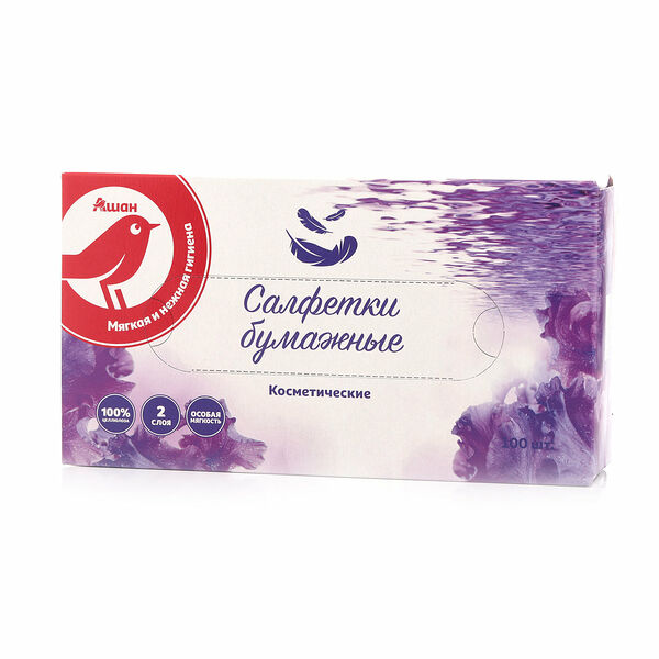 Салфетки в боксе АШАН Красная птица 2-слойные, 100 шт