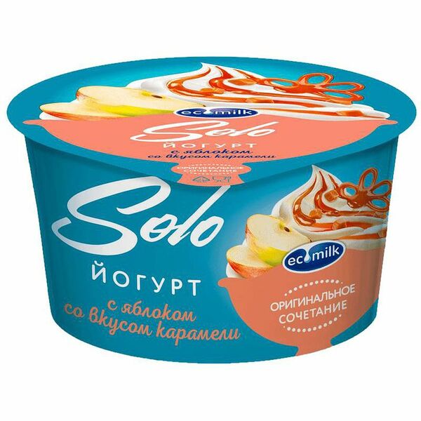 Йогурт Экомилк Соло с яблоком и со вкусом карамели 4.2%, 130г