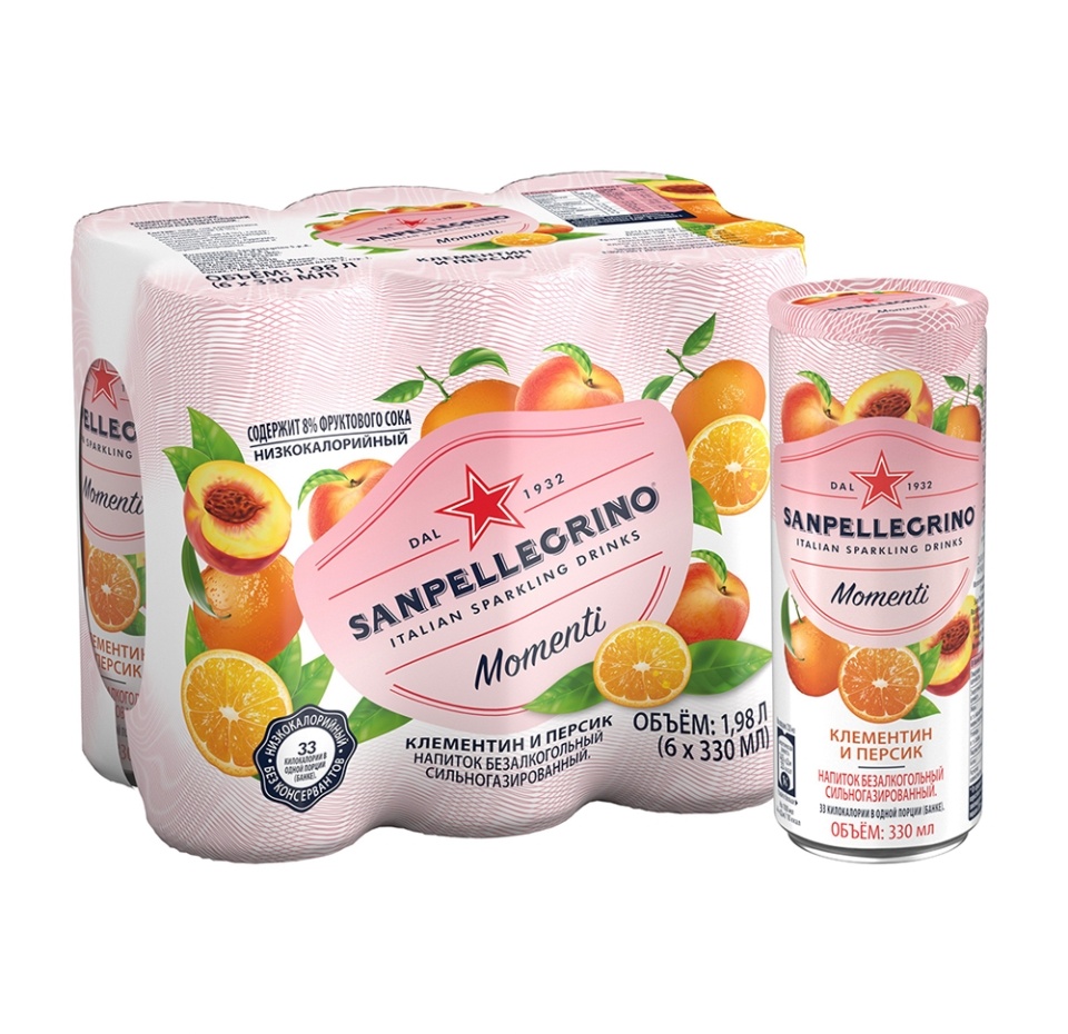 

Напиток безалкогольный Sanpellegrino Momenti Клементин и персик сильногазированный 0.33 л