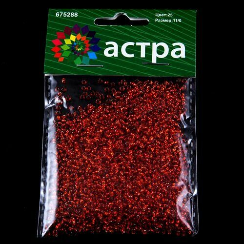 Бисер Astra&Craft 11/0, 20г(25 красный/прозр.серебрист.центр(круг.отв.)),упак