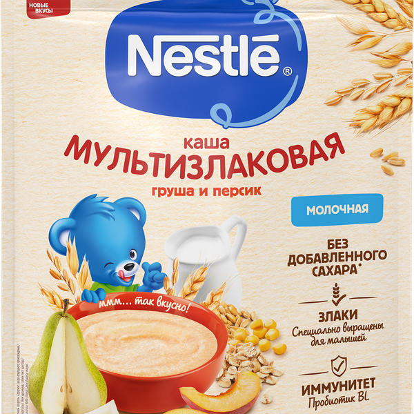 Детская каша Nestle молочная мультизлаковая с грушей и персиком с 6 месяцев 200 г
