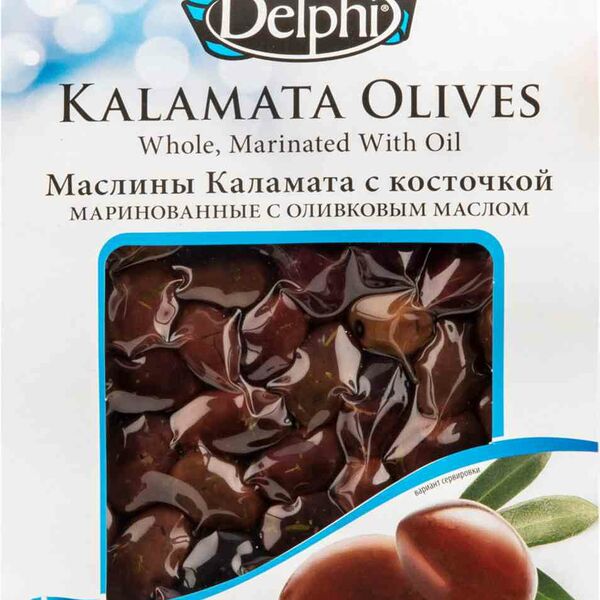 Маслины Каламата Delphi с косточкой, маринованные с оливковым маслом