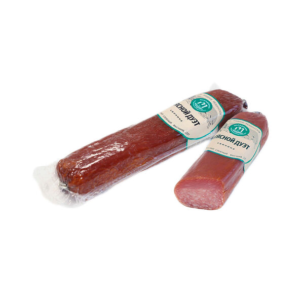 Продукт мясной фирм Мясной Дуэт с/к слоеный в/у срез вес Велес-Мит