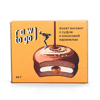 Десерт Sweet бисквит с суфле и кокосовой карамелью Raw to go 55 г, Россия