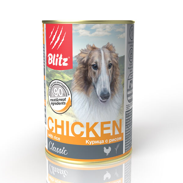 Blitz Classic консервы для собак всех пород Курица и рис, 400 г.