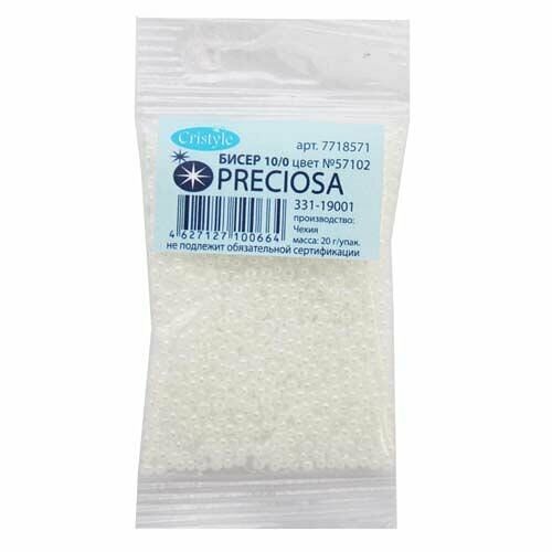 (57102) 331-19001-10/0 Бисер непрозрачный с покрытием 10/0, круг.отв., 20гр Preciosa,упак
