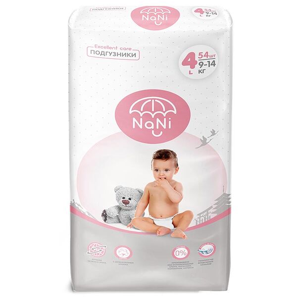 Подгузники NaNi 4L 9-14 кг, 54 шт