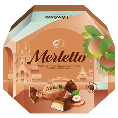 Конфеты Merletto нуга-орехи-карамель