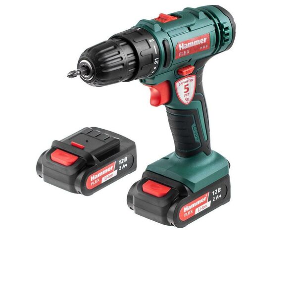 Дрель аккумуляторная HAMMER Flex, 12В, 2x2Ач, 10мм, 1350об/мин