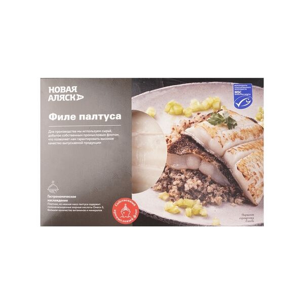 Палтус синекорый Новая Аляска филе порционное на коже без костей 600 г 