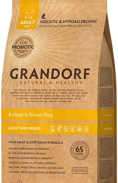 Корм сухой Grandorf для взрослых собак мелких пород 4 мяса с рисом, 1кг