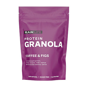 Гранола безглютеновая R.A.W.Life PROTEIN GRANOLA COFFEE&FIGS Кофе-Инжир (без сахара)