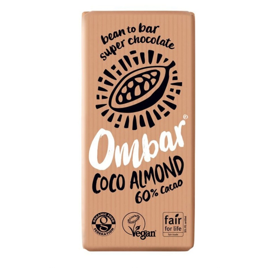 

Шоколад органический Ombar Keep it raw Coco Almond, темный с кокосовым кремом и кусочками миндаля 70 г