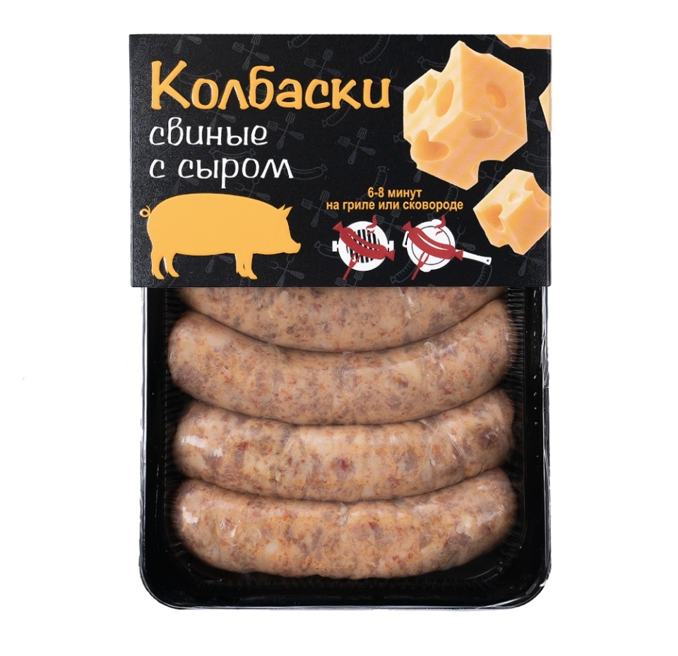 

Колбаски из свинины с сыром охлажденные Открытый огонь 550 г, Россия