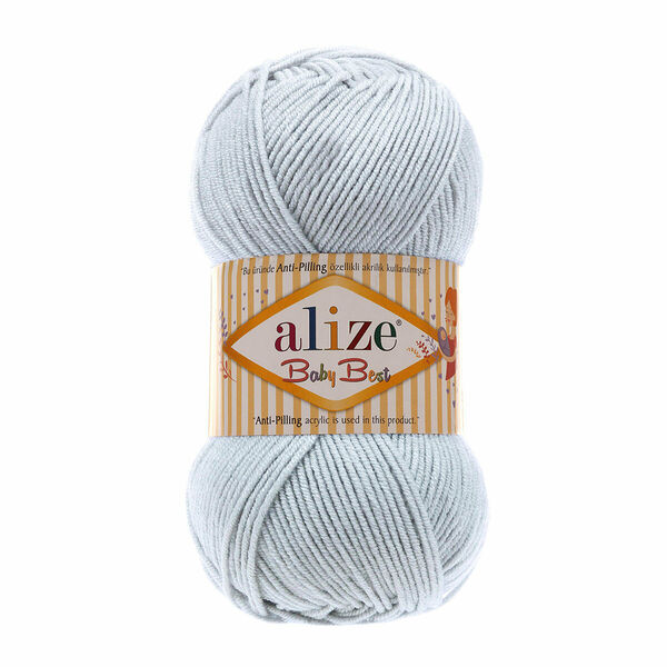 Пряжа Alize 'Baby Best' 100г 240м (10% бамбук, 90% акрил) с эффектом Антипиллинг (224 светло серый)