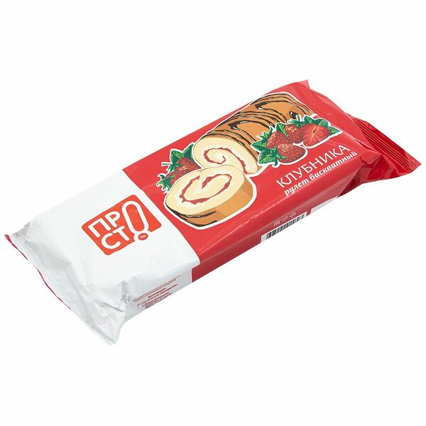 Рулет бисквитный с кремом и клубничной начинкой Пр!ст, 200г