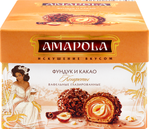 

Конфеты вафельные АМАПОЛА Фундук и какао с какао-бобами глазированные, 100г