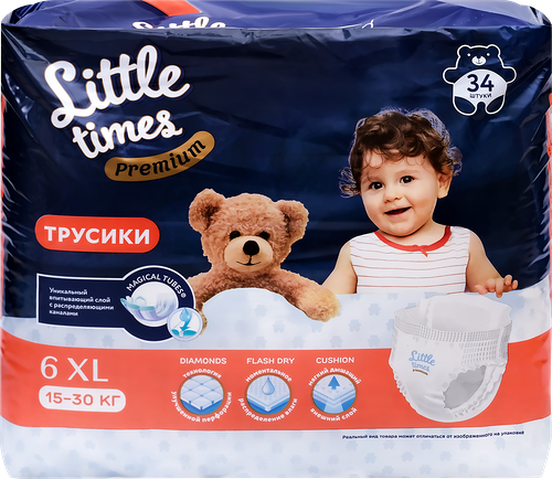 Подгузники-трусики детские LITTLE TIMES Premium XL 34шт