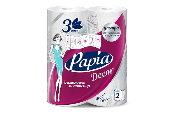 Полотенца бумажные Papia Decor 3 слоя, 2 шт